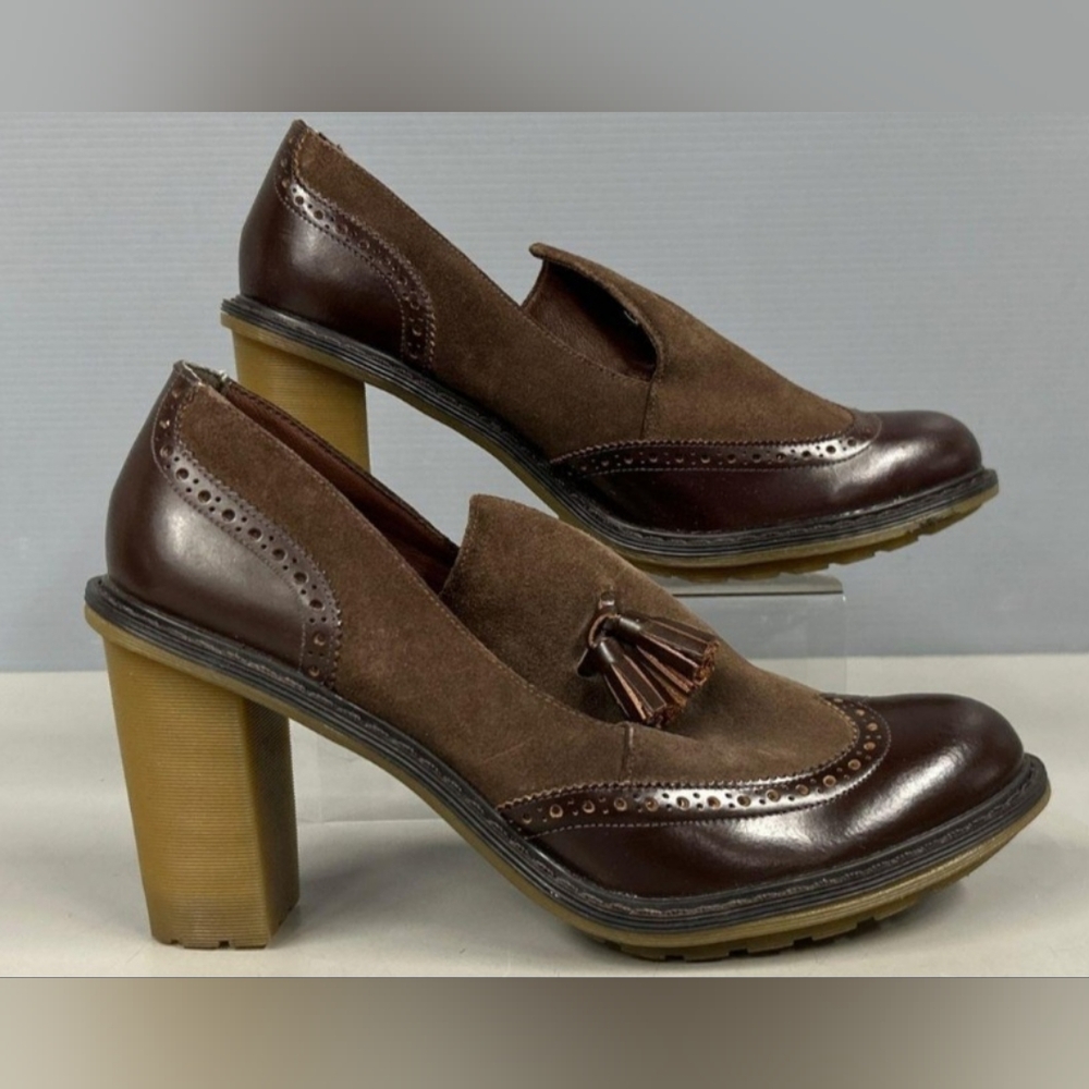 Dr. Martens Jessyca 11 Dark Brown Suede Leather Tassel Heels Loafer Brogue Shoes